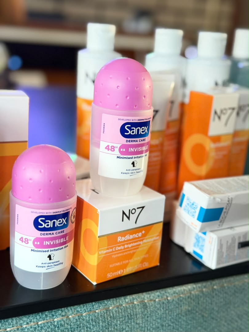 Skincare and haircare shelf at M.S Personal Cosmetica in Dar es Salaam
