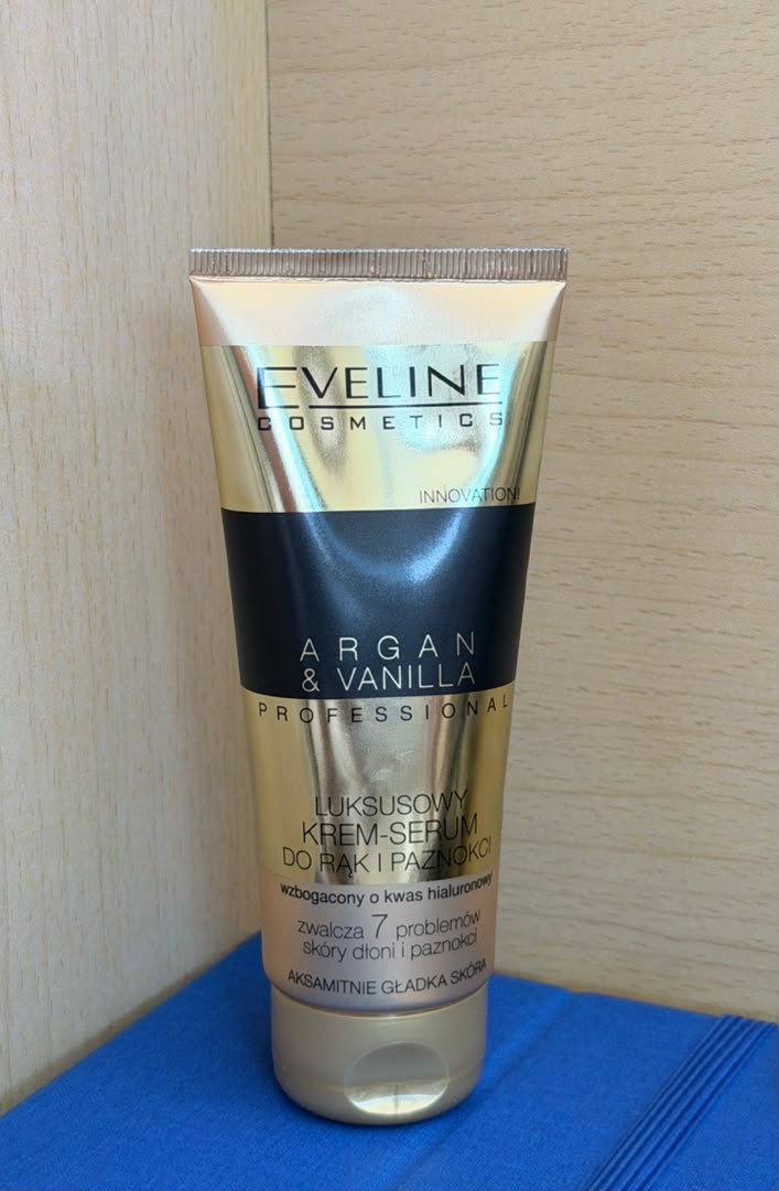 Eveline Cosmetics Argan and Vanilla body serum in a gold tube