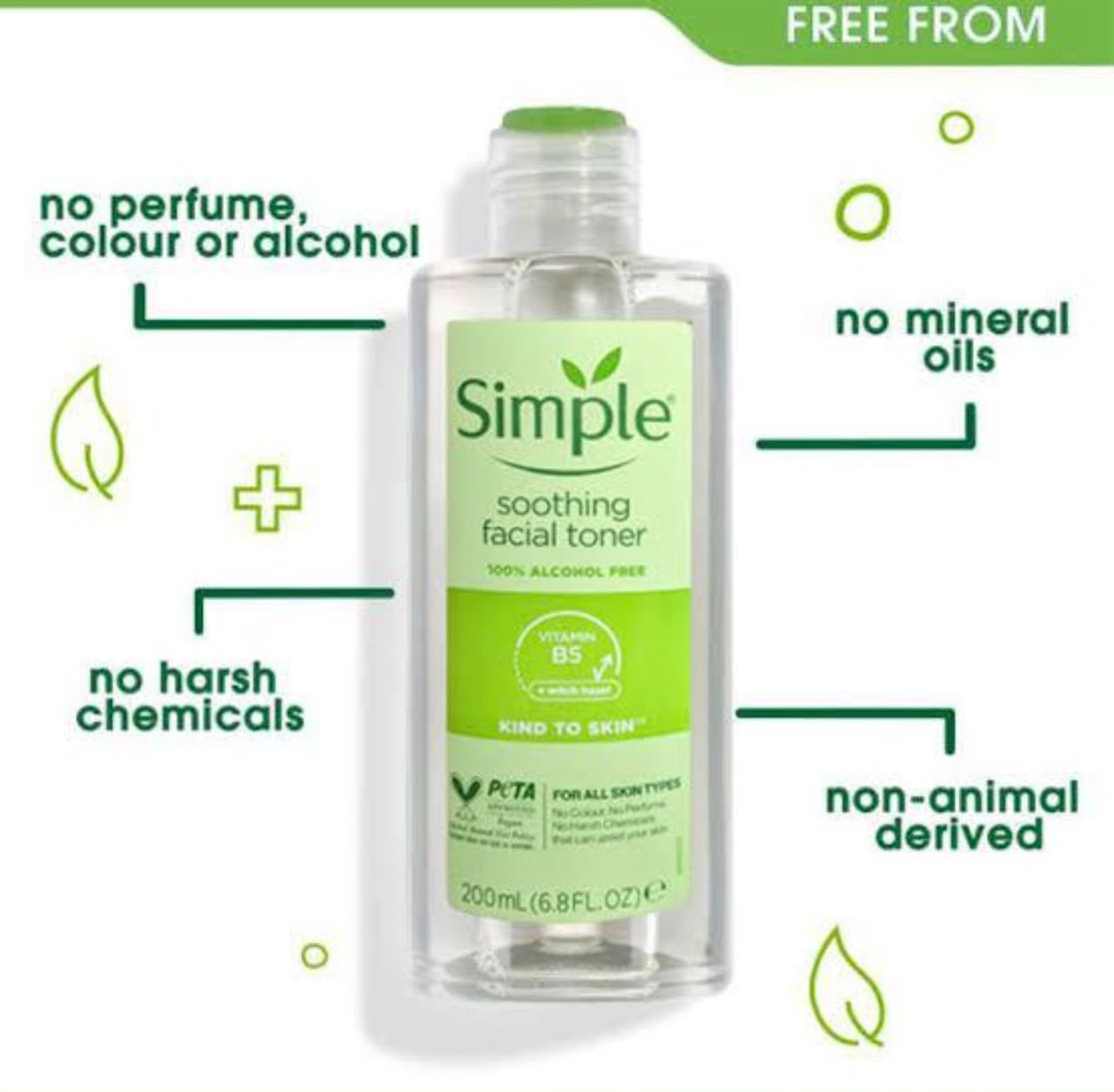 Simple Kind To Skin soothing facial toner 200ml bottle