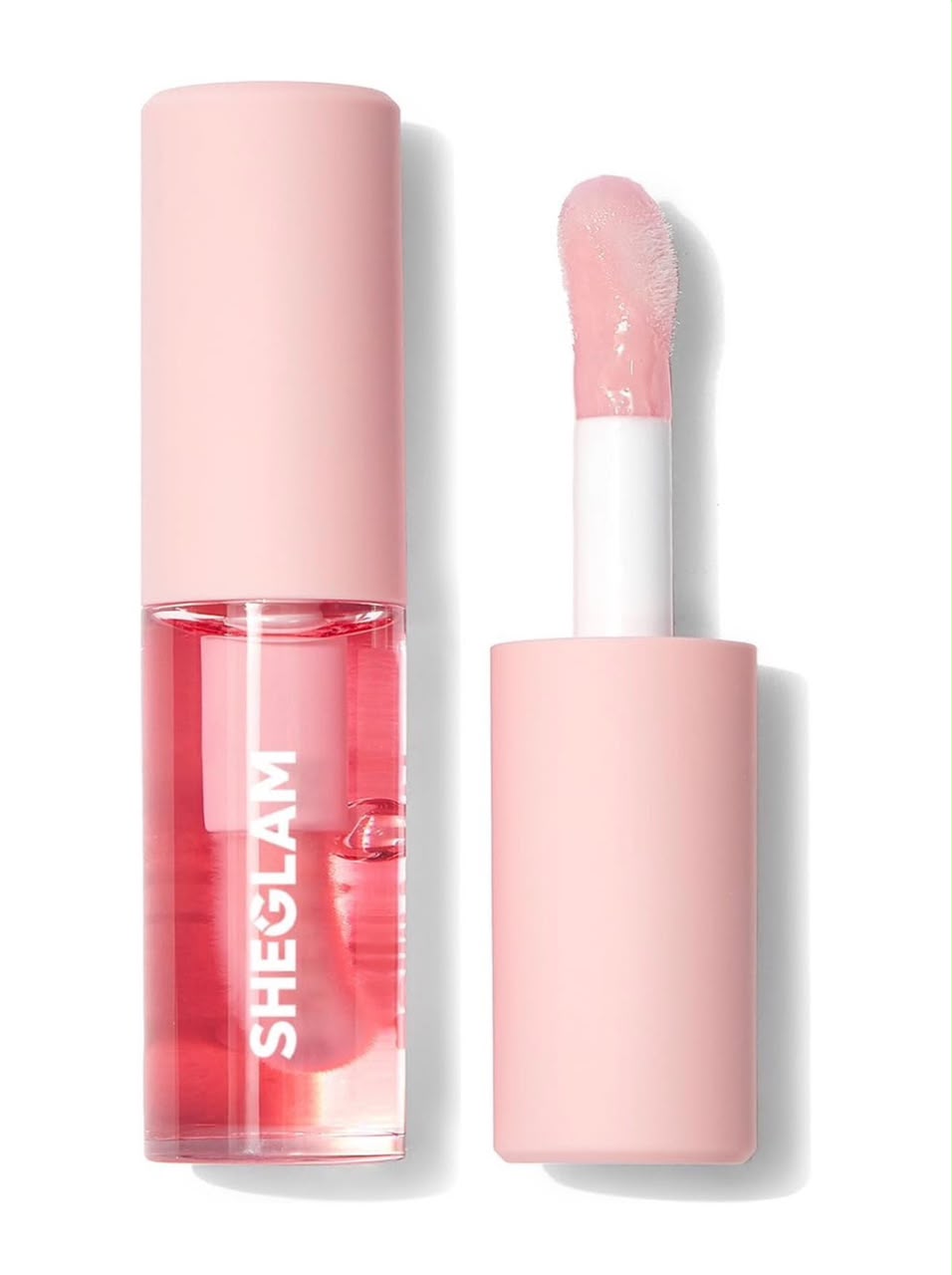 SHEGLAM hydrating lip oil in a pink tube with applicator wand