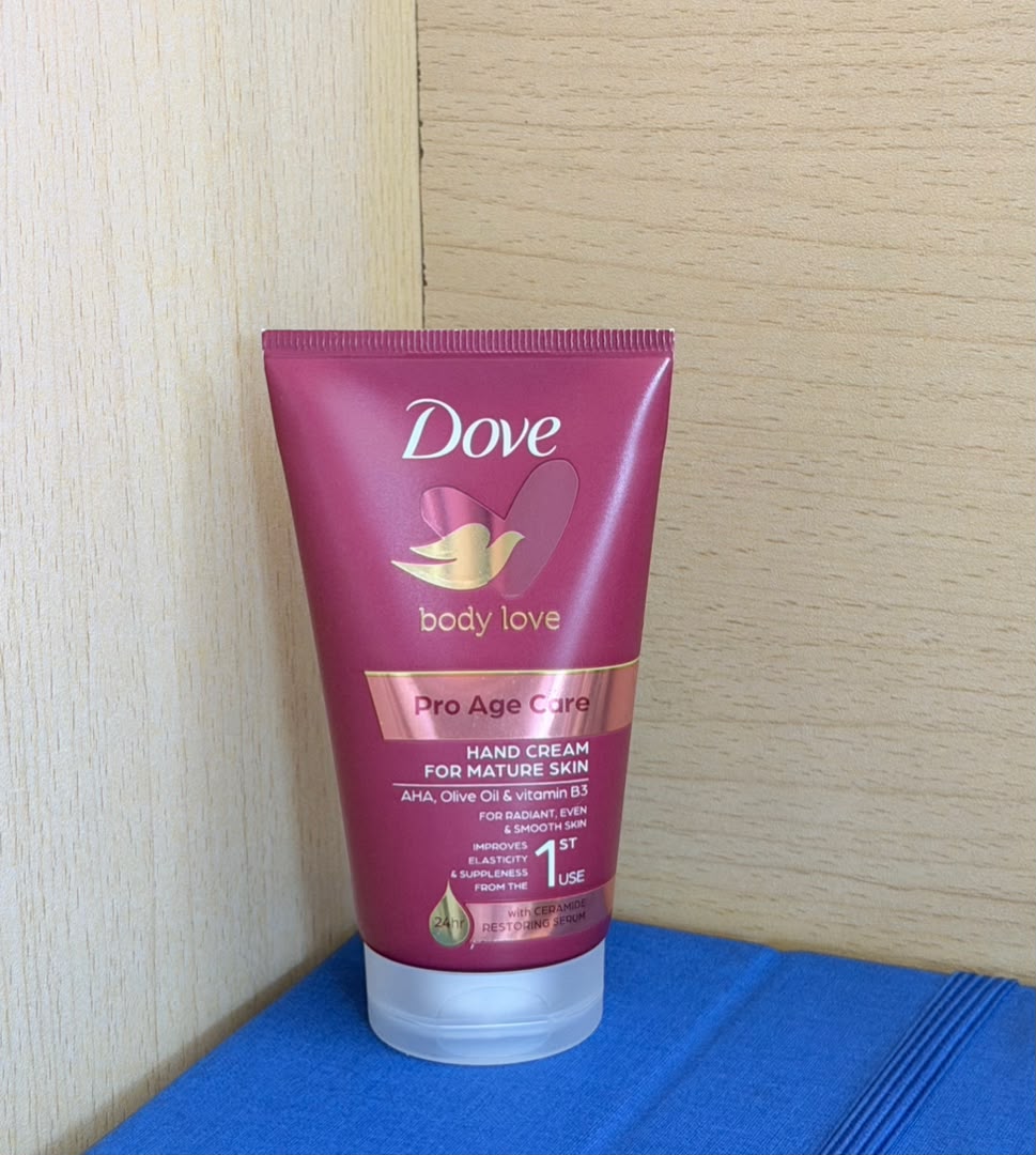 Dove Body Love Pro Age Care hand cream for mature skin in a plum tube