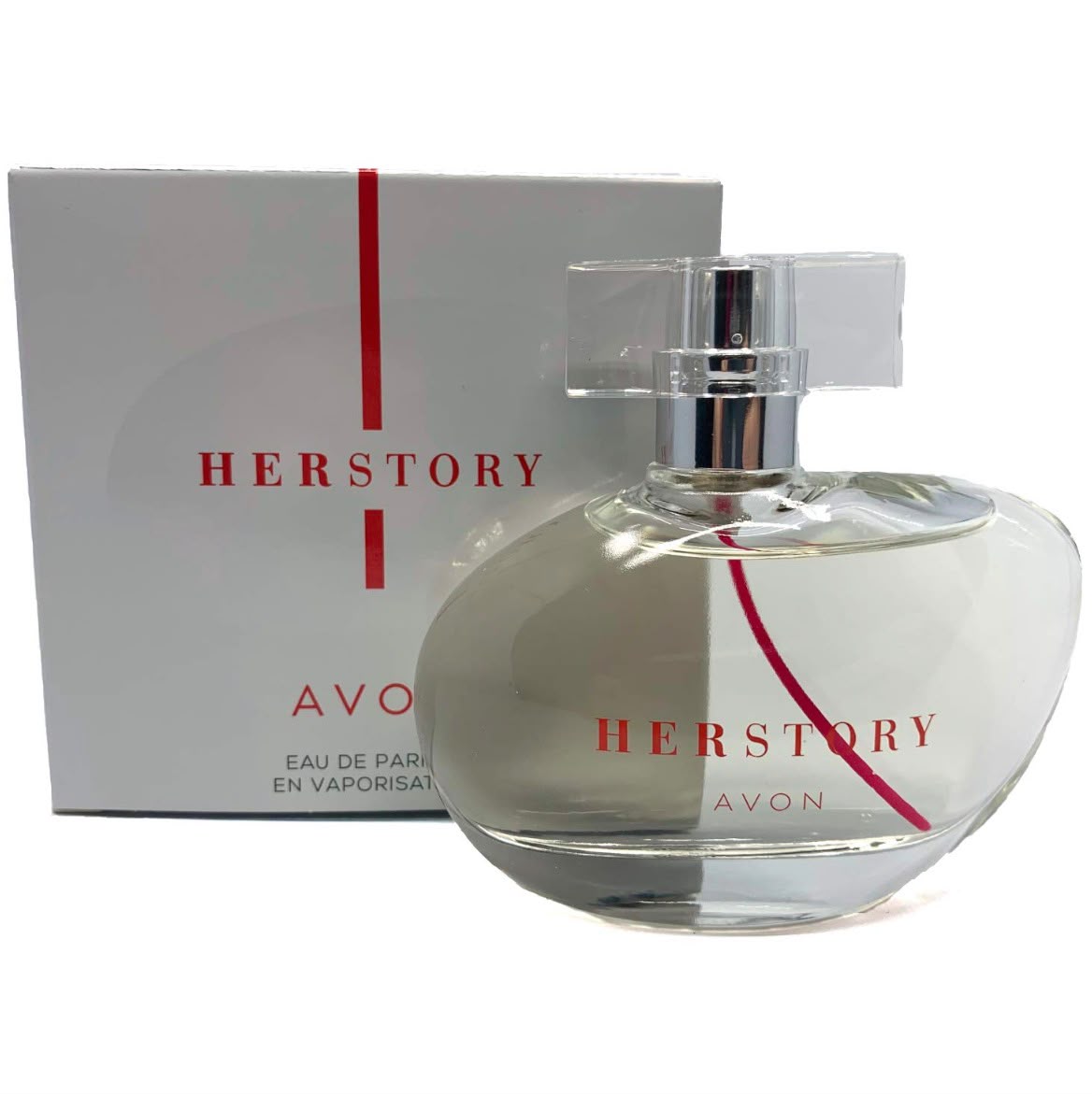 Avon Herstory eau de parfum with its white and red box